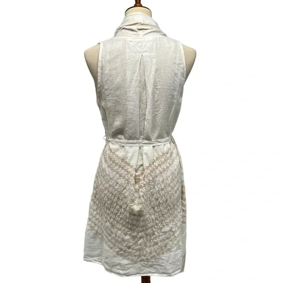 Johnny Was White Linen Embroidered Belted Longline Vest Top Women’s Medium - Picture 9 of 12